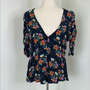 Zara Trafaluc Collection Floral V-Neck Peplum Blouse NWT